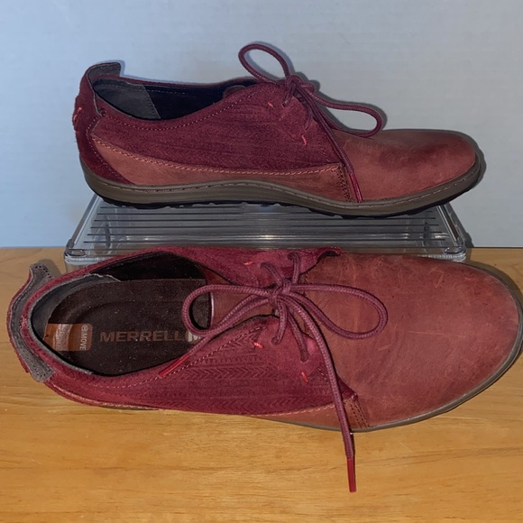 MERRELL Ashland Tie Red Ochre Full Grain Leather Walking Shoes size 9 - Picture 2 of 5